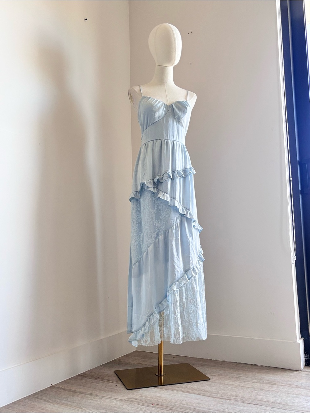 Francesca's Collections Powder Blue Ruffle Lace Maxi Dress - Picture 2 of 8